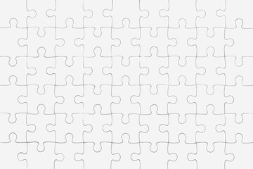 Top view background of Jigsaw Puzzle grid template Size 9x6 for overlapping puzzles in the game per picture. Business assemble metaphor or puzzles game challenge.