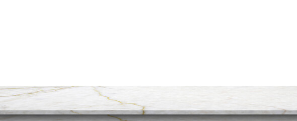 white marble stone table top isolated on white background for product display