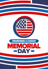 Memorial Day in United States. Remember and Honor. Federal holiday for remember and honor persons who have died while serving in the United States Armed Forces. Celebrated in May. Vector poster
