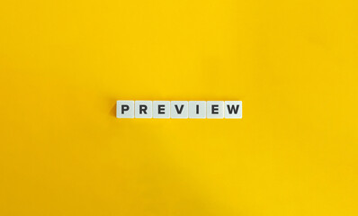 Preview Word on Letter Tiles on Yellow Background. Minimal Aesthetics.