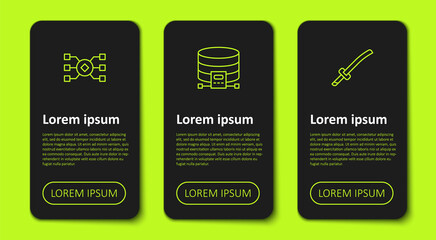 Set line Neural network, Cloud database and Katana. Business infographic template. Vector