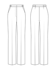 Fashion technical drawing of straight leg trousers.
