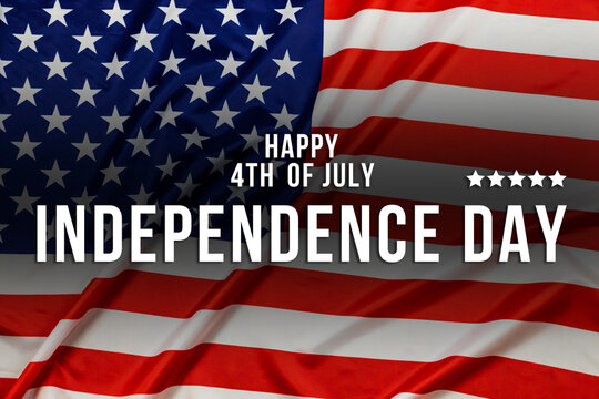 Happy 4th of July, Independence Day with American flag on background, text, greetings photo