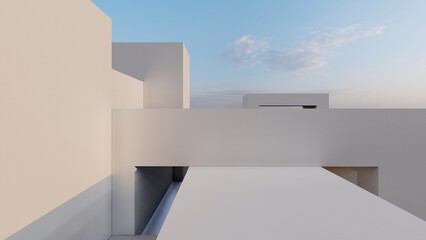 Fototapeta na wymiar 3d rendering architecture background concrete wall geometric shapes