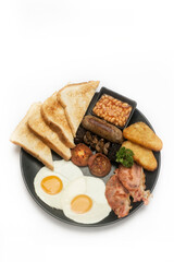 traditional english breakfast food plate on white background