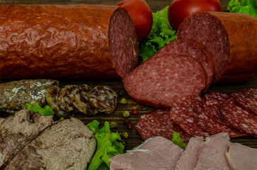 Mix of sausages and smoked meat