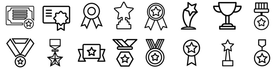 Award icon vector set. trophy icon. achievement illustration symbol. approval sign. approved logo.