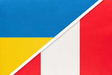 Ukraine and Peru, symbol of country. Ukrainian vs Peruvian national flags.