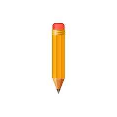 Wooden realistic yellow pencil with rubber eraser. Pencils sharp on white background. Vector illustration