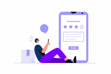 Feedback concept with young man using a mobile phone to rate service