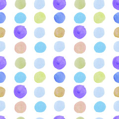 Seamless pattern with abstract watercolor shapes in 70's style.Textured,modern print in children's style.Designs for wrapping paper,packaging, cards,notebook covers,textiles,fabric,scrapbooking paper.