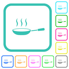 Steaming frying pan vivid colored flat icons