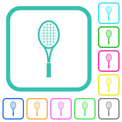 Single tennis racket vivid colored flat icons