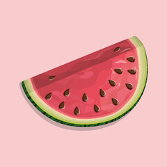 Half a watermelon. Bright delicious juicy summer and beautiful illustration for summer sunny mood