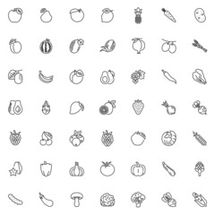 Fruit and vegetable line icons set