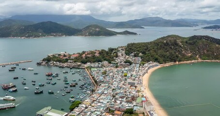 Timelapse of drone fly over the Cheung Chau island in Hong Kong