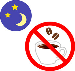 夜のアイコンとカフェイン禁止のマーク