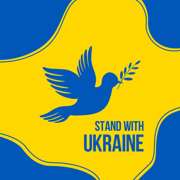 Flag of Ukraine with a dove of peace icon vector. Russian ukrainian conflict symbol. Peace dove with ukrainian flag icon isolated
