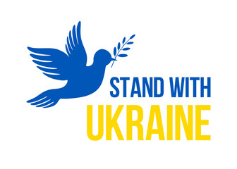 Flag of Ukraine with a dove of peace icon . Russian ukrainian conflict symbol. Peace dove with ukrainian flag icon isolated