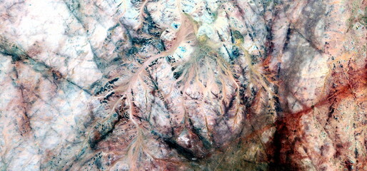 abstract landscape photo of the deserts of Africa from the air emulating the shapes and colors of traces of time, Genre: Abstract naturalism, from the abstract to the figurative