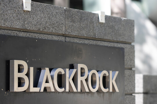 San Francisco, CA, USA - May 1, 2022: Closeup of the BlackRock sign seen at the entrance to the American global investment management corporation BlackRock, Inc.'s office in San Francisco, California.