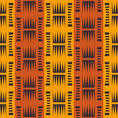 Vector African tribal geometric shape colorful yellow border seamless pattern background. Use for fabric, textile, interior decoration elements, wrapping.