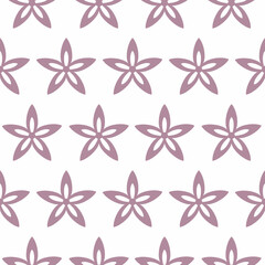 Flat flower icon vector seamless pattern on white background. Floral graphic ornament wallpaper. Symmetrical holiday backdrop. Template for print, design, banner or card.