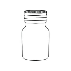 Glass pill bottle with screw cap. Medical, realistic, vector illustration.