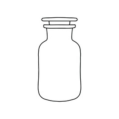 Glass bottle with stopper isolated. Vintage brown empty glass bottle. Medical, realistic, vector illustration.