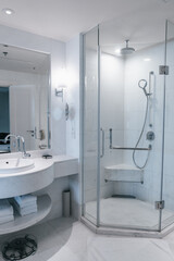 Interior of a modern bathroom,There is a separate shower.