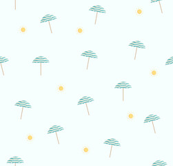 Beach umbrella  and sun seamless pattern illustration © Kate