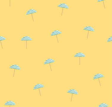 Beach Umbrella Seamless Pattern Illustration On Yellow Background