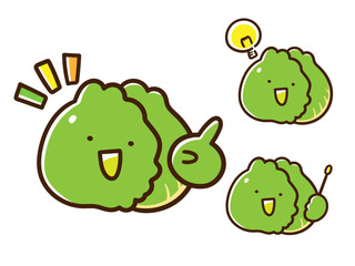 色々なポーズ表現をするキャベツのキャラクターのかわいい手書き風イラストセット
