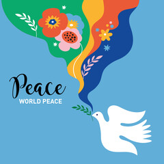 World peace poster. Dove of peace , flowers - 503889359