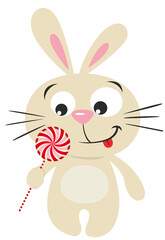 Cute happy bunny with lollipop