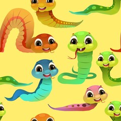 Obraz na płótnie Canvas Cheerful baby snake. Seamless pattern. Cartoon style illustration. Cute childish character. Vector