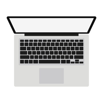 Top Down View Of Laptop Computer On White Background, Flat Design Vector Illustration