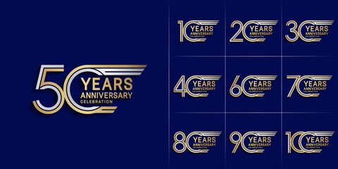 set of anniversary premium collection silver and gold color can be use for celebration event