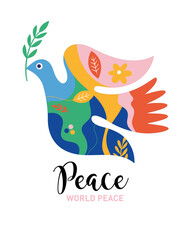 World peace poster. Dove of peace , flowers - 503890301