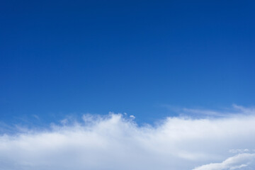 Blue sky with white cloud. Beautiful sky background with copy space. Clear day and good weather