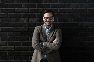 Portrait of a young businessman in contrast lights
copy space