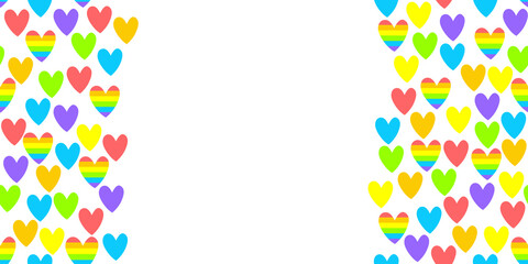 Background, side border, backdrop with color and rainbow hearts. LGBT community concept. Gay Pride Month decoration