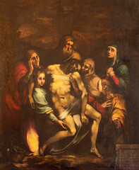 VALENCIA, SPAIN - FEBRUARY 14, 2022: The painting of Pieta . Deposition in the Cathedral from year...