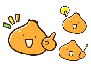 色々な表現ポーズをするかわいい玉ねぎのキャラクターの手書き風イラストセット