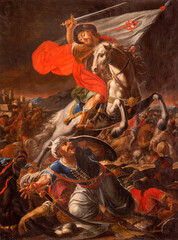 Fototapeta na wymiar The baroque painting of St. James a white horse in the battle with the mussulmans in the Cathedral by Evaristo Muñoz 18. cent