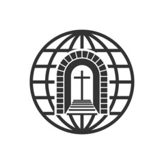 Christian illustration. Church logo. The cross of Jesus in the arch of peace, for the salvation of all nations.
