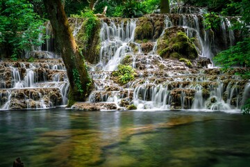 Krushunski Waterfall in the Forest Bulgaria
