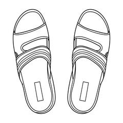 Pair of flip flops, summer time vacation attribute, slippers, shoes, sketch style vector black and white illustration isolated on white background. Hand drawn flip flops, sandals, symbol of summer. 