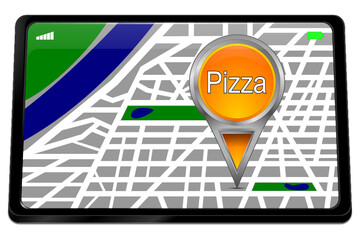 Tablet computer with Pizza Map pointer - 3D illustration