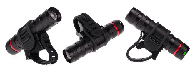 Collection of Flashlight Small Torch Light Mini Isolated on White Background.